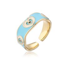 Fashion Copper Plated 18k Gold Color Dripping Oil Heart Eye Pattern Open Ring sku image 3