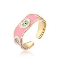 Fashion Copper Plated 18k Gold Color Dripping Oil Heart Eye Pattern Open Ring sku image 4