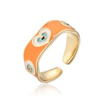 Fashion Copper Plated 18k Gold Color Dripping Oil Heart Eye Pattern Open Ring sku image 5