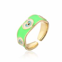 Fashion Copper Plated 18k Gold Color Dripping Oil Heart Eye Pattern Open Ring sku image 7