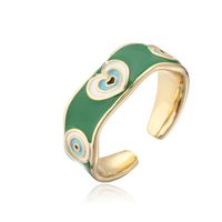 Fashion Copper Plated 18k Gold Color Dripping Oil Heart Eye Pattern Open Ring sku image 8