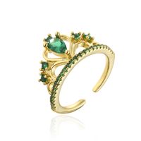 Fashion Copper 18k Gold Micro-set Zircon Crown Heart Emerald Geometric Open Ring sku image 3
