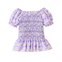 2022 Summer Floral Pleated Puff Sleeve Children Top sku image 1