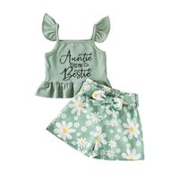 Chaleco De Tirantes Con Estampado De Letras Pantalones Cortos Florales Ropa Para Niños Traje De Dos Piezas sku image 8