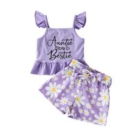 Lettre Imprimé Jarretelle Gilet Floral Shorts Vêtements Pour Enfants Costume Deux Pièces sku image 12