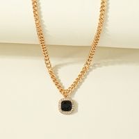Fashion Jewelry Diamond Black Gemstone Pendant Alloy Necklace sku image 1