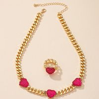 Fashion Simple Heart-shaped Alloy Necklace Ring Set sku image 1