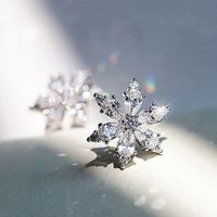 New Style Snowflake Flower Copper Zircon Earrings sku image 1