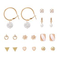 Retro Simple Pearl Geometric Earrings 9-piece Set sku image 1