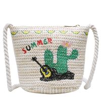 Summer Small Straw Woven Bucket Embroidery Woven Messenger Bag22*17*12cm sku image 1