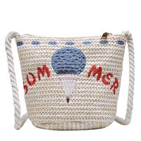 Summer Small Straw Woven Bucket Embroidery Woven Messenger Bag22*17*12cm sku image 2