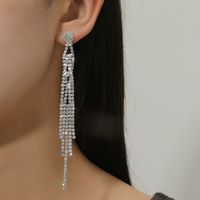 Fashion Creative Tassel Full Diamond Earrings Exaggerated Rhinestone Silver Needle Earrings main image 1