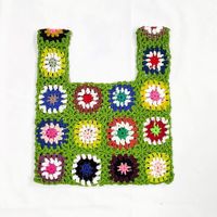 Simple Color Plaid Splicing Flower Tote Bag 33*29cm main image 3