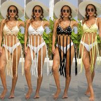 Fashion Women's Hand Crochet Fringed Skirt Strappy Bikini Top main image 2