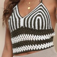 Sexy Contrast Color Stitching Knitted Straps Beach Bikini Top main image 6
