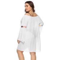 Plus Size Trumpet-sleeved One-word Collar Crocheted Loose See-through Beach Cover-up main image 6