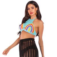 Ethnic Style Rainbow Mixed Color Halter Strap Sexy Beach Bikini Vest main image 4