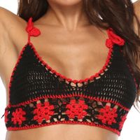 Ethnic Style Crochet Flower Stitching Deep V Straps Beach Bikini main image 6