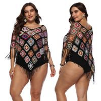 Sexy Hollow Hand Hook Bikini Blouse Loose Stitching Fringed Irregular Top main image 2