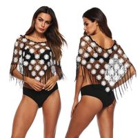 Sexy Hollow Beach Bikini Blouse Loose Pure Hand Hook Stitching Tassel Irregular Top main image 2