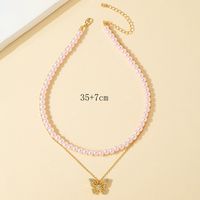 Mode Diamant Papillon Pendentif Multicouche Mignon Rose Perle Clavicule Chaîne Femme main image 3