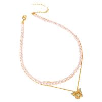 Fashion Diamond Butterfly Pendent Multi-layer Cute Pink Pearl Clavicle Chain Female main image 6