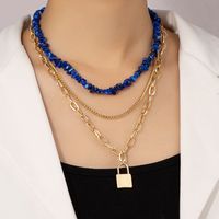 Multi-layer Lapis Lazuli Chain Lock Pendent Geometric Women's Necklace main image 1