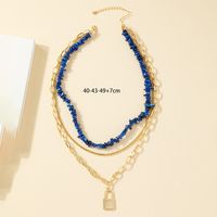 Multi-layer Lapis Lazuli Chain Lock Pendent Geometric Women's Necklace main image 3