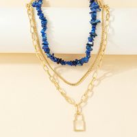 Multi-layer Lapis Lazuli Chain Lock Pendent Geometric Women's Necklace main image 5