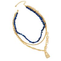 Multi-layer Lapis Lazuli Chain Lock Pendent Geometric Women's Necklace main image 6