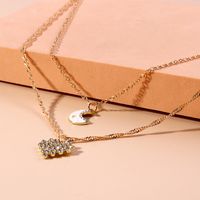2022 Spring New Diamond-studded Heart Moon Pendant Double-layer Necklace main image 1