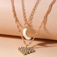 2022 Spring New Diamond-studded Heart Moon Pendant Double-layer Necklace main image 4