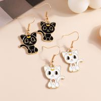 Fashion Jewelry Cartoon Animation Oil Dripping Black Cat Alloy Earrings main image 1