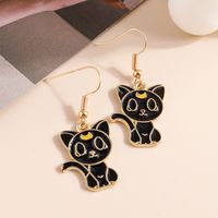 Fashion Jewelry Cartoon Animation Oil Dripping Black Cat Alloy Earrings main image 5