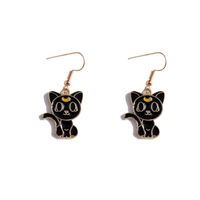 Fashion Jewelry Cartoon Animation Oil Dripping Black Cat Alloy Earrings main image 2