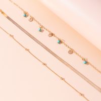 New Bohemian Geometric Turquoise Disc Double-layer Alloy Anklet Set main image 4