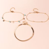 New Bohemian Geometric Turquoise Disc Double-layer Alloy Anklet Set main image 5