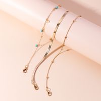 New Bohemian Geometric Turquoise Disc Double-layer Alloy Anklet Set main image 6