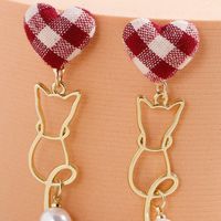 Fashion Jewelry Fabric Heart Pearl Cat Pendant Alloy Earrings main image 6