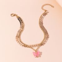 2022 Spring New Butterfly Pendant Snake Bone Chain Double-layer Anklet main image 4