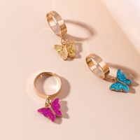 Cartoon Colorful Butterfly Ring Children's Day Gift Acrylic Plaid Butterfly Pair Ring main image 4