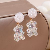 Fashion White Rose Colorful Bear Pendant Earrings main image 2