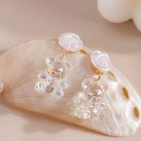 Fashion White Rose Colorful Bear Pendant Earrings main image 4