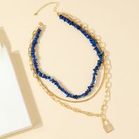 Multi-layer Lapis Lazuli Chain Lock Pendent Geometric Women's Necklace sku image 4