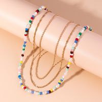 Creative Pearl Pendant Color Beaded Double-layer Necklace sku image 2