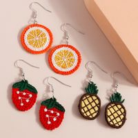 Fashion Fabric Woven Fruit Strawberry Pineapple Lemon Earrings sku image 1