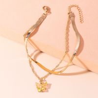 2022 Spring New Butterfly Pendant Snake Bone Chain Double-layer Anklet sku image 1