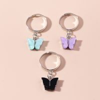 Cartoon Colorful Butterfly Ring Children's Day Gift Acrylic Plaid Butterfly Pair Ring sku image 1
