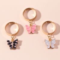 Cartoon Colorful Butterfly Ring Children's Day Gift Acrylic Plaid Butterfly Pair Ring sku image 2