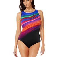New Large Size Rainbow Gradient Stripes One-piece Swimsuit Wholesale main image 6